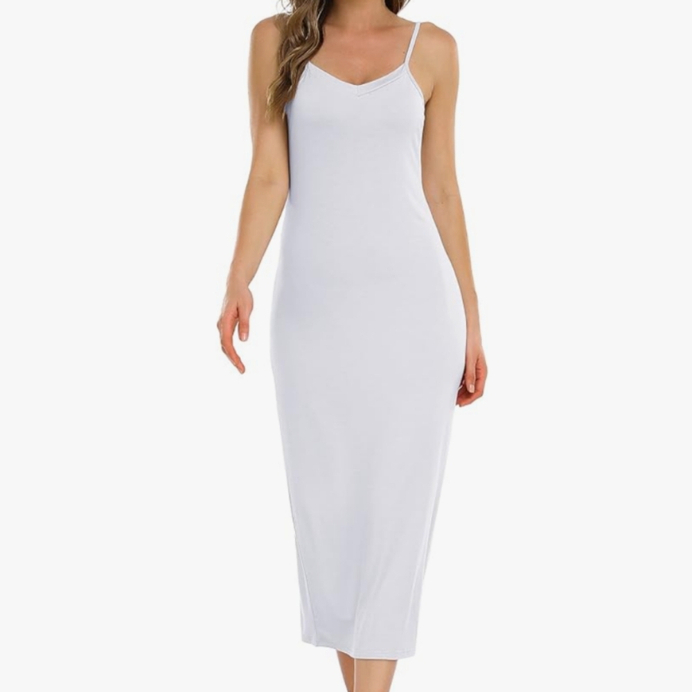 Vlazom Long Slip Dress, Basic Adjustable Spaghetti Straps Cami Slip Dress